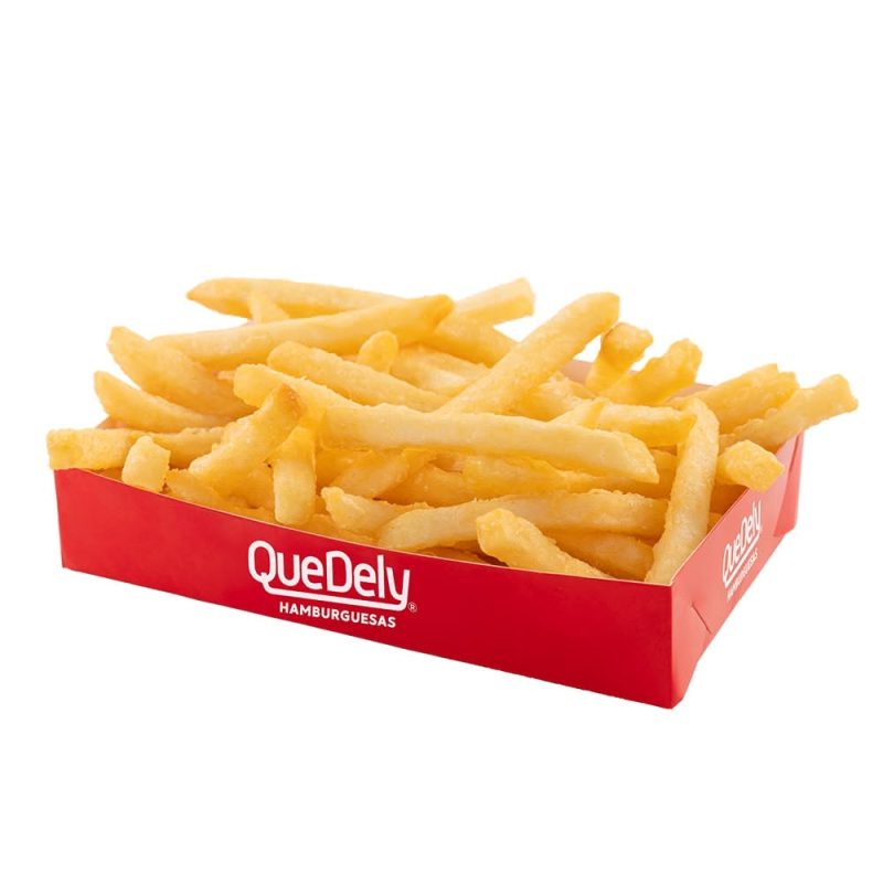 Bandeja de Papas en QueDely: Una porción generosa de papas doradas y crujientes, ideal para compartir o para quienes quieren llevar el antojo al siguiente nivel.